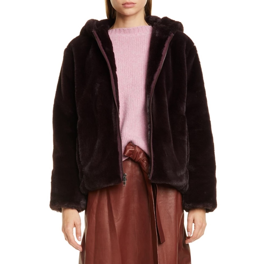 Vince Faux Fur Zip Hoodie Size Small